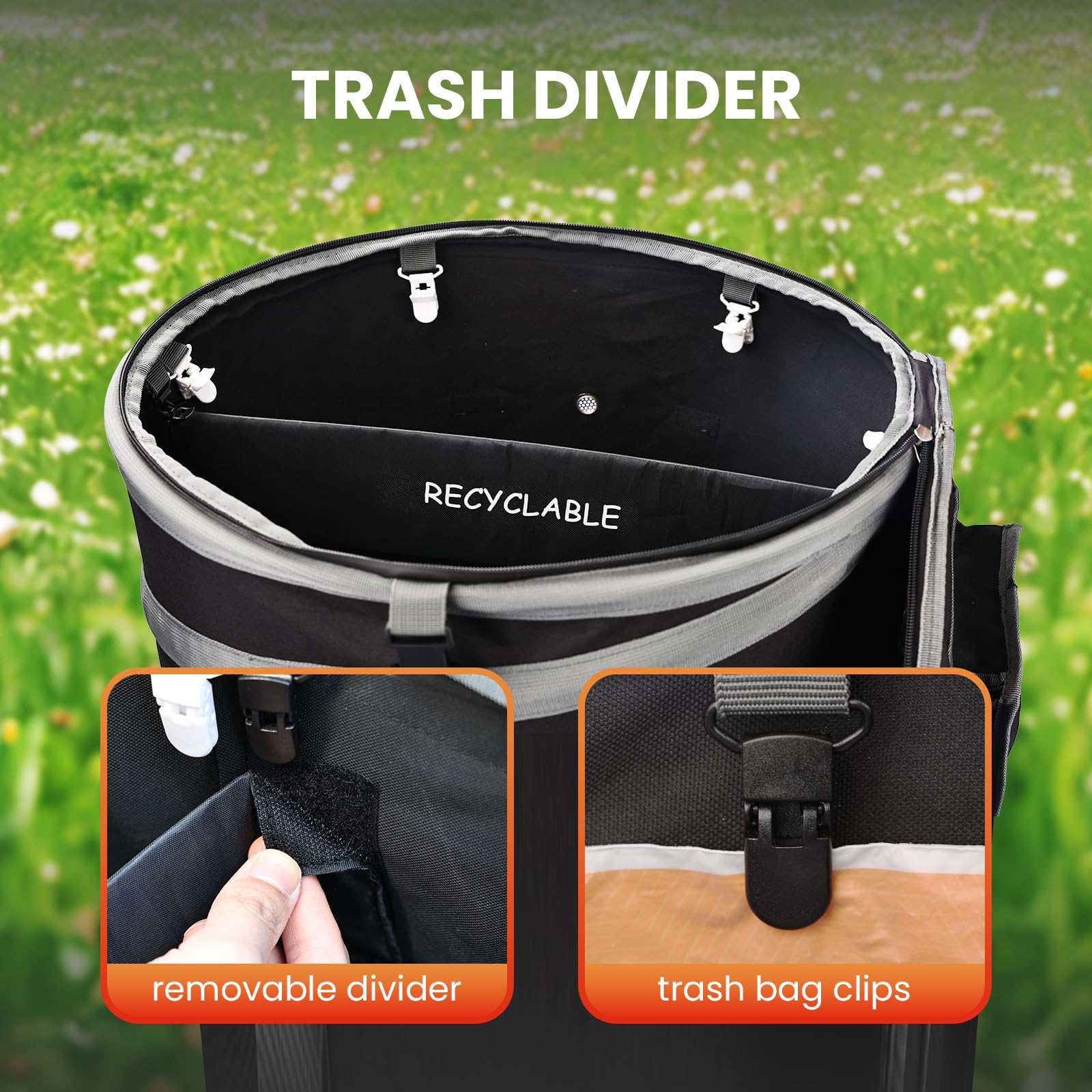 Automatters trash bin air vents reduce odors with improved airflow.