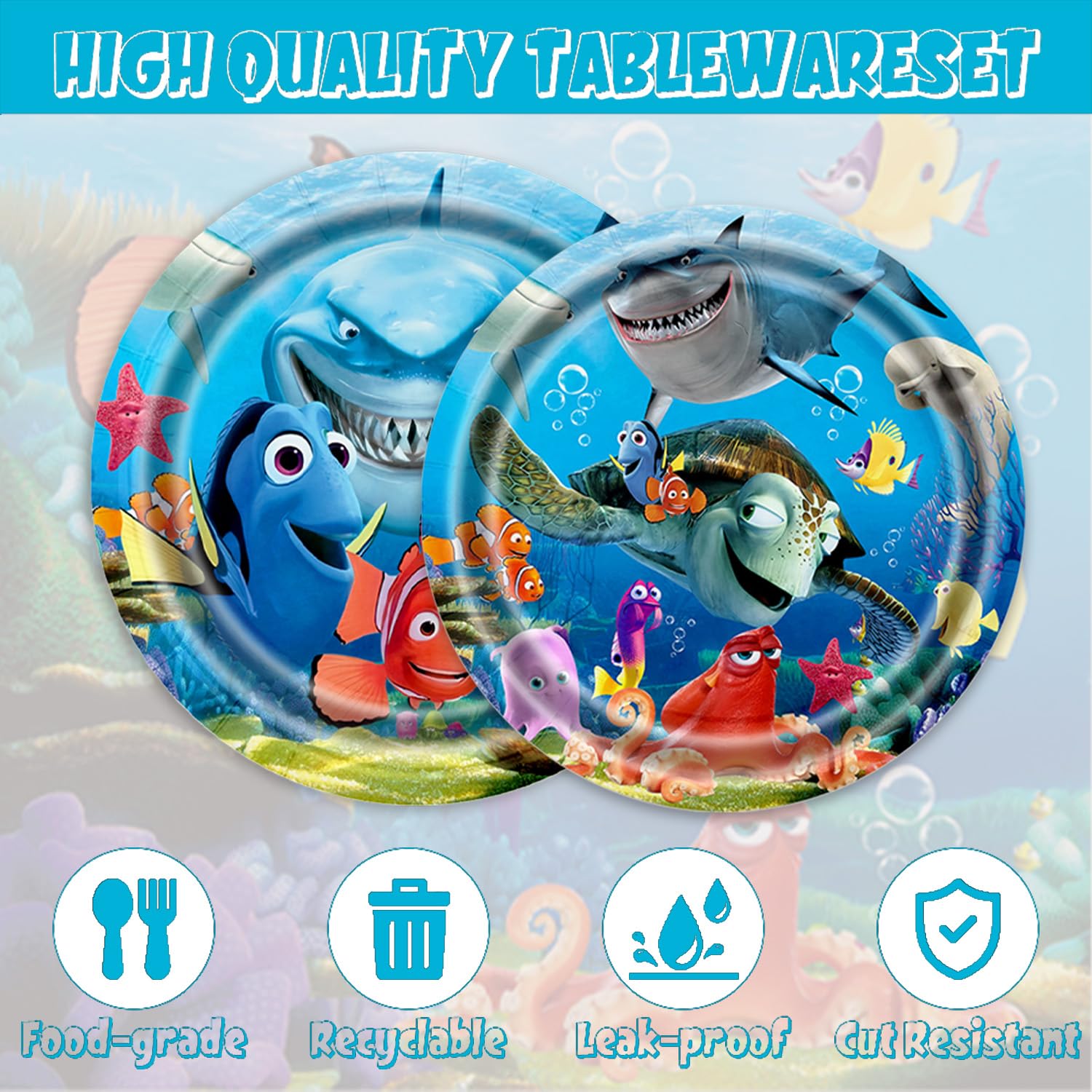Autrpoweo Finding Nemo party design delivers vibrant colors and characters.