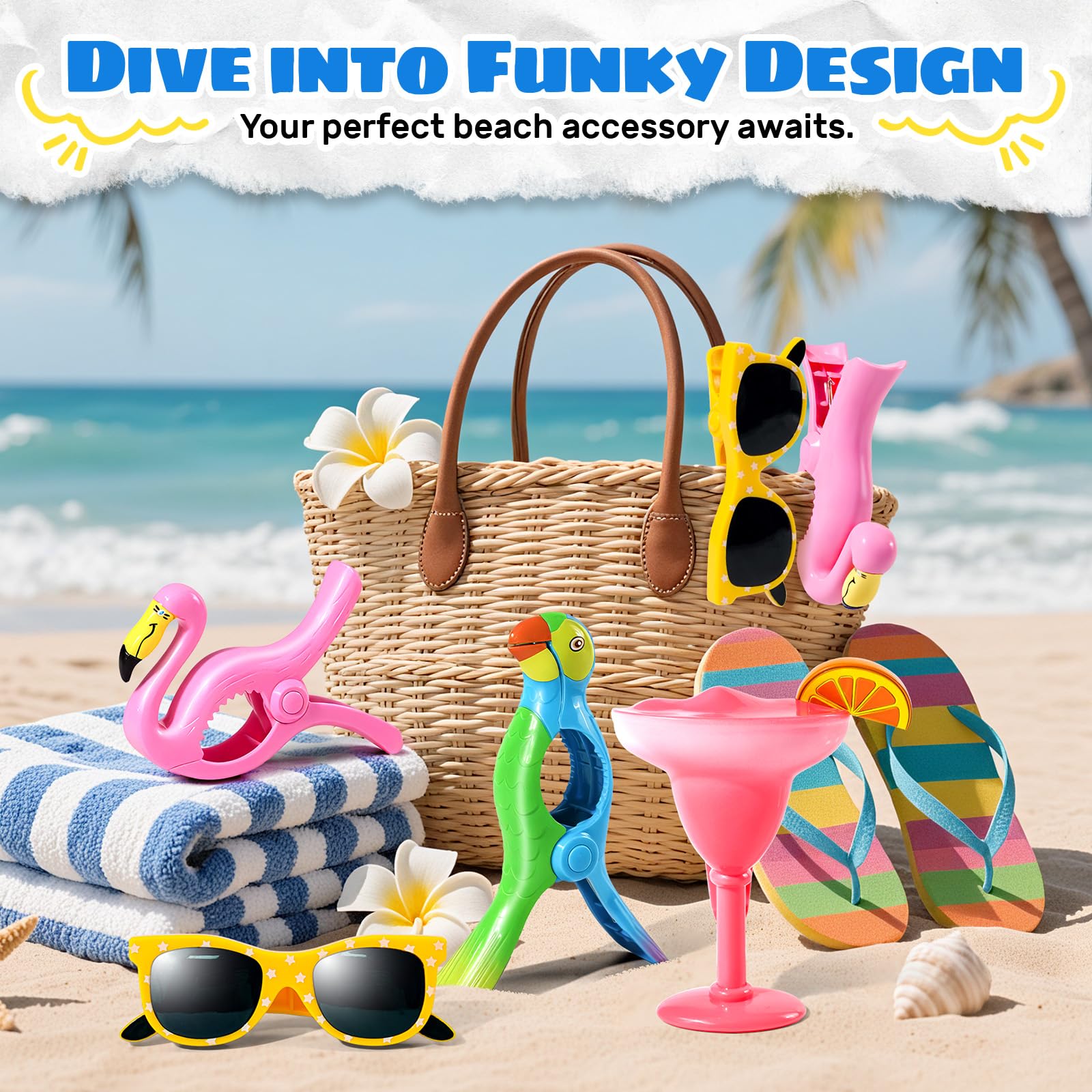Autubin flamingo clip keeps towels in place on beach chair