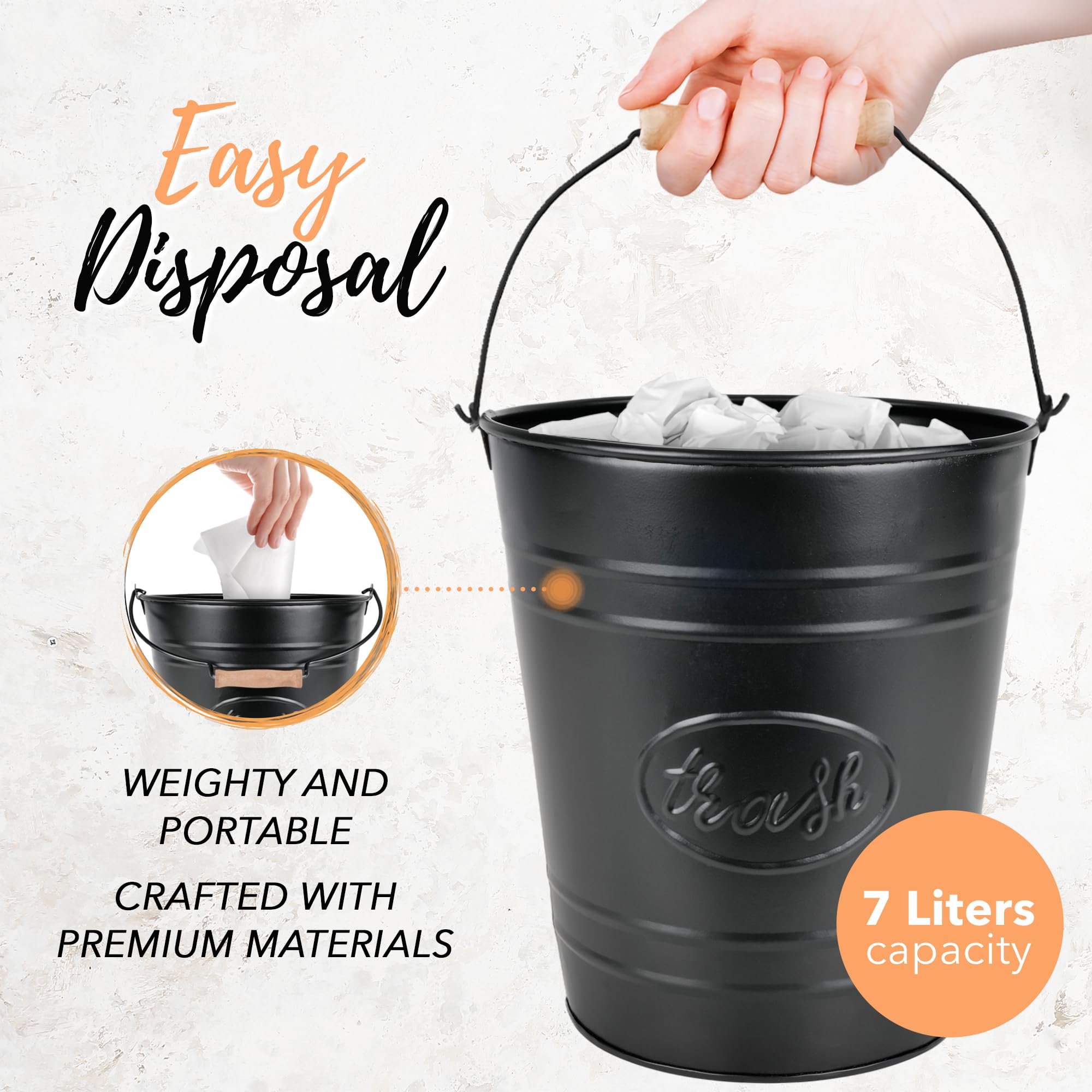 Autumn Alley bedroom trash can enhances farmhouse charm with practical metal construction.
