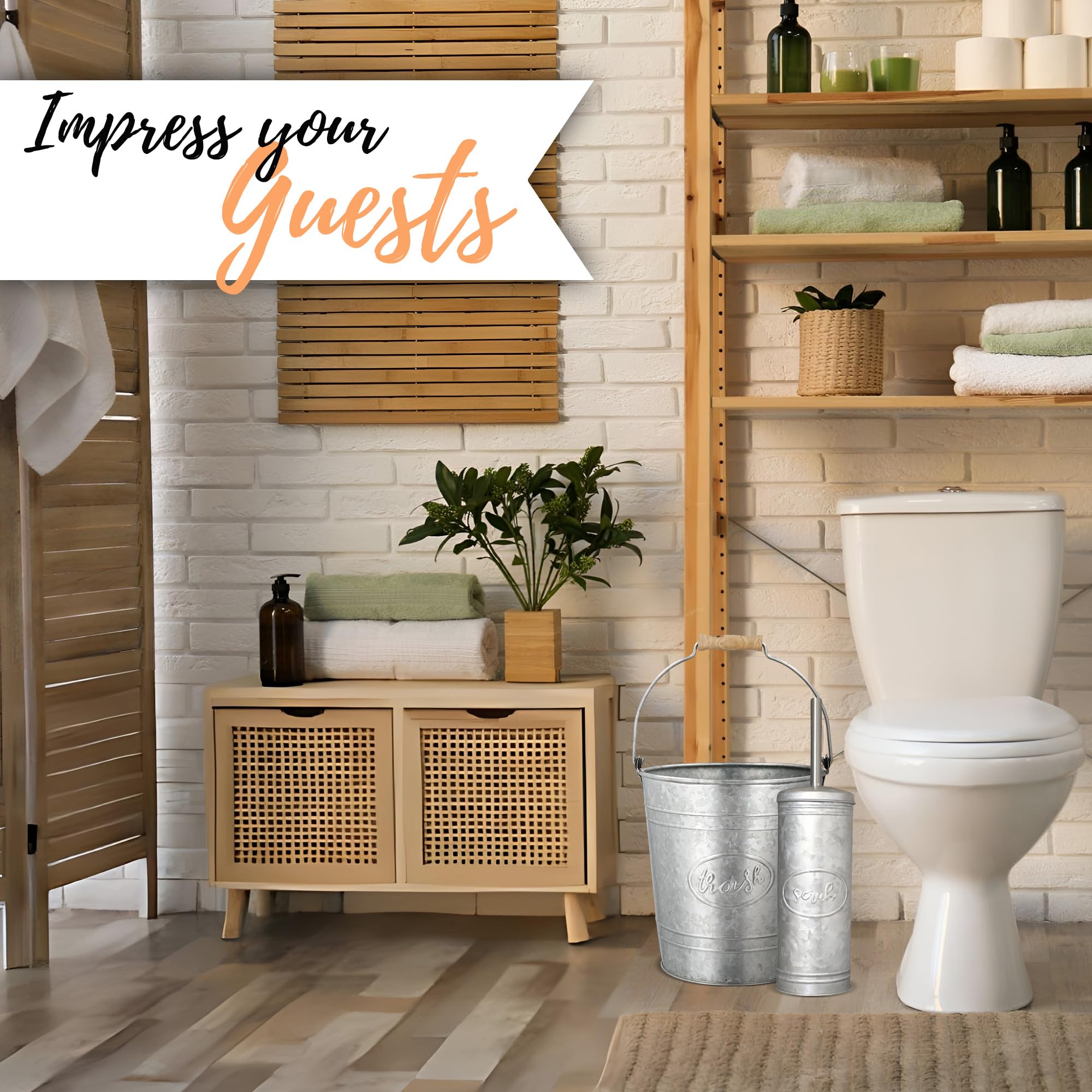 Autumn Alley brush holder with galvanized accents complements the set.