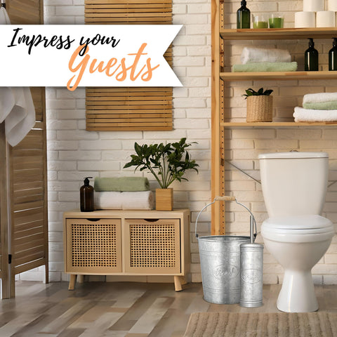 Autumn Alley brush holder with galvanized accents complements the set.