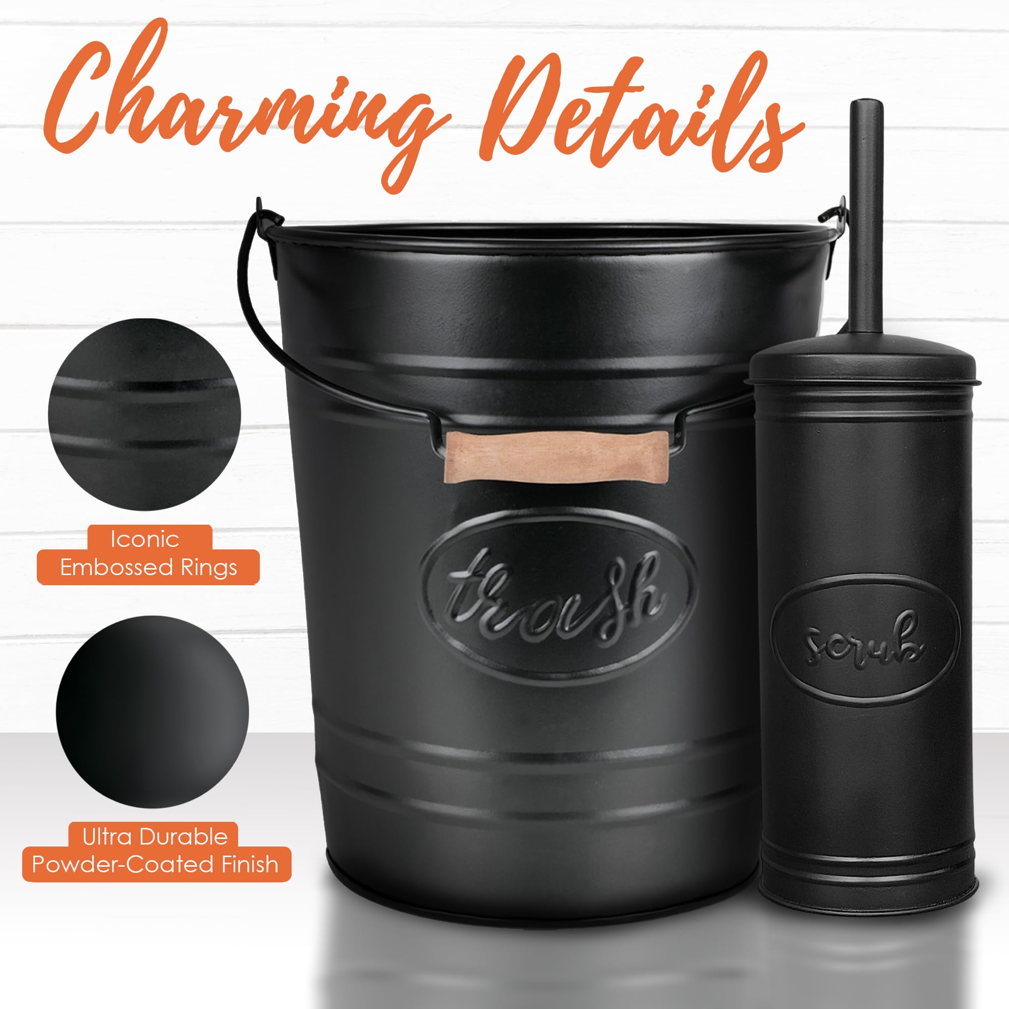 Autumn Alley galvanized trash can and brush set displayed together for cohesive farmhouse décor