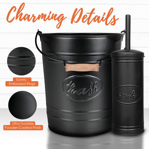 Autumn Alley galvanized trash can and brush set displayed together for cohesive farmhouse décor