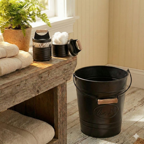 Autumn Alley rustic office trash bin complements a Western-inspired workspace.