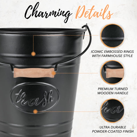 Autumn Alley rustic metal trash can with embossed details for authentic country decor.