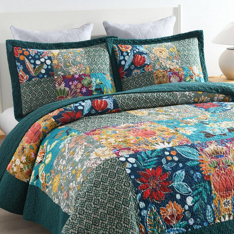 Autumn Dream patchwork bedspread stitching highlights durable, handmade detail