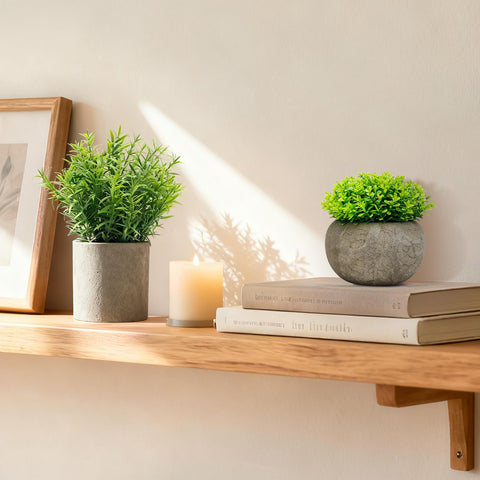 AUUGUU cement pot plant on a bookshelf boosts modern decor with no maintenance