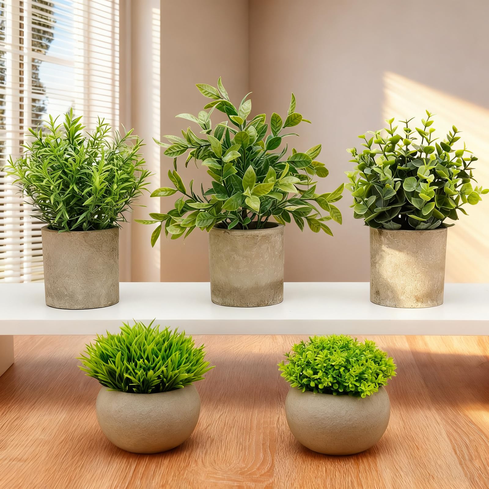 AUUGUU artificial plant on office shelf offers dust-resistant, upkeep-free decor