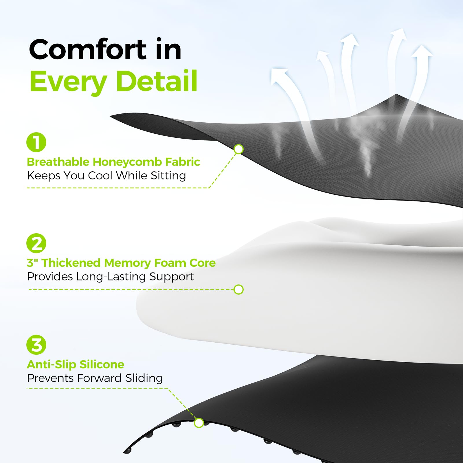 AUVON honeycomb cover breathable feel while sitting for comfort