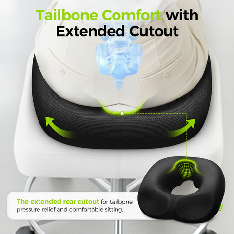 AUVON donut pillow measures 18 by 16 by 3 inches for wide chair fit