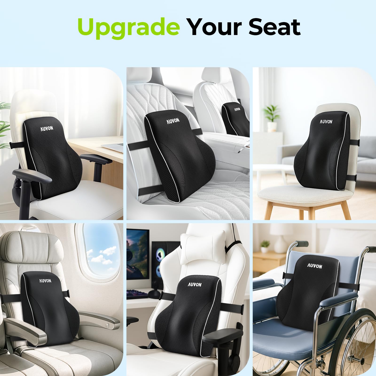 Anti‑slip back keeps cushion stable on office chairs or car seats