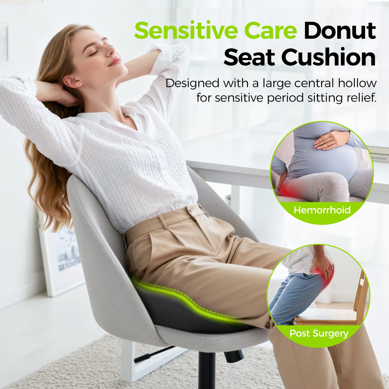 AUVON donut pillow front slope supports thighs for comfortable long sits