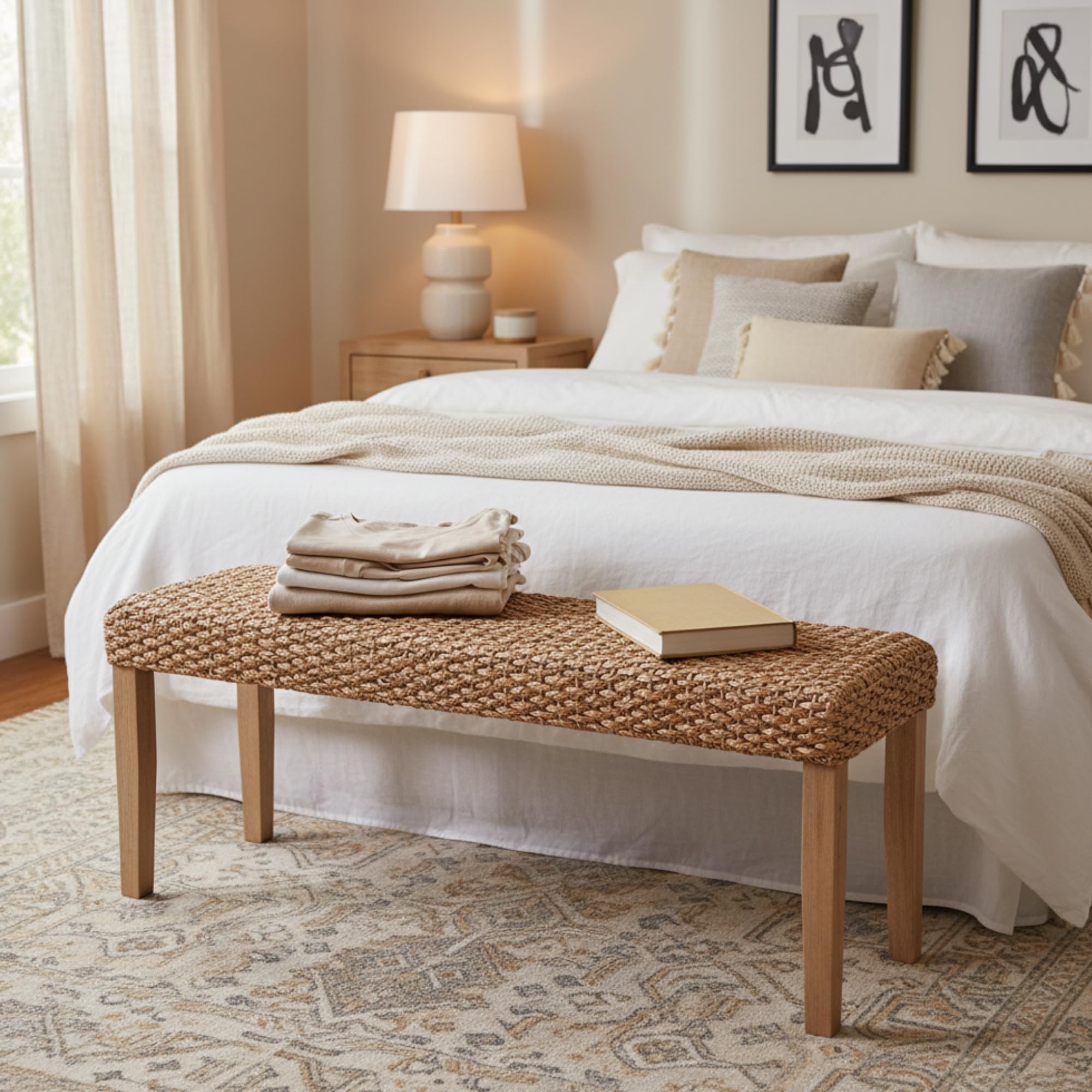 AV CONNECT solid acacia wood bench frame provides strong, durable support.