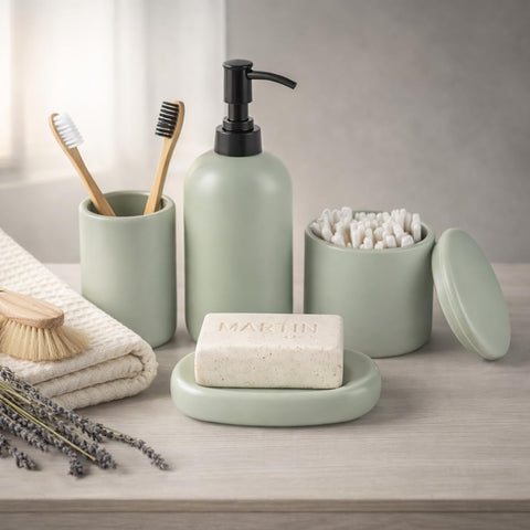 Ava Nord ceramic soap dispenser in sage green for smooth, leak-free dispensing