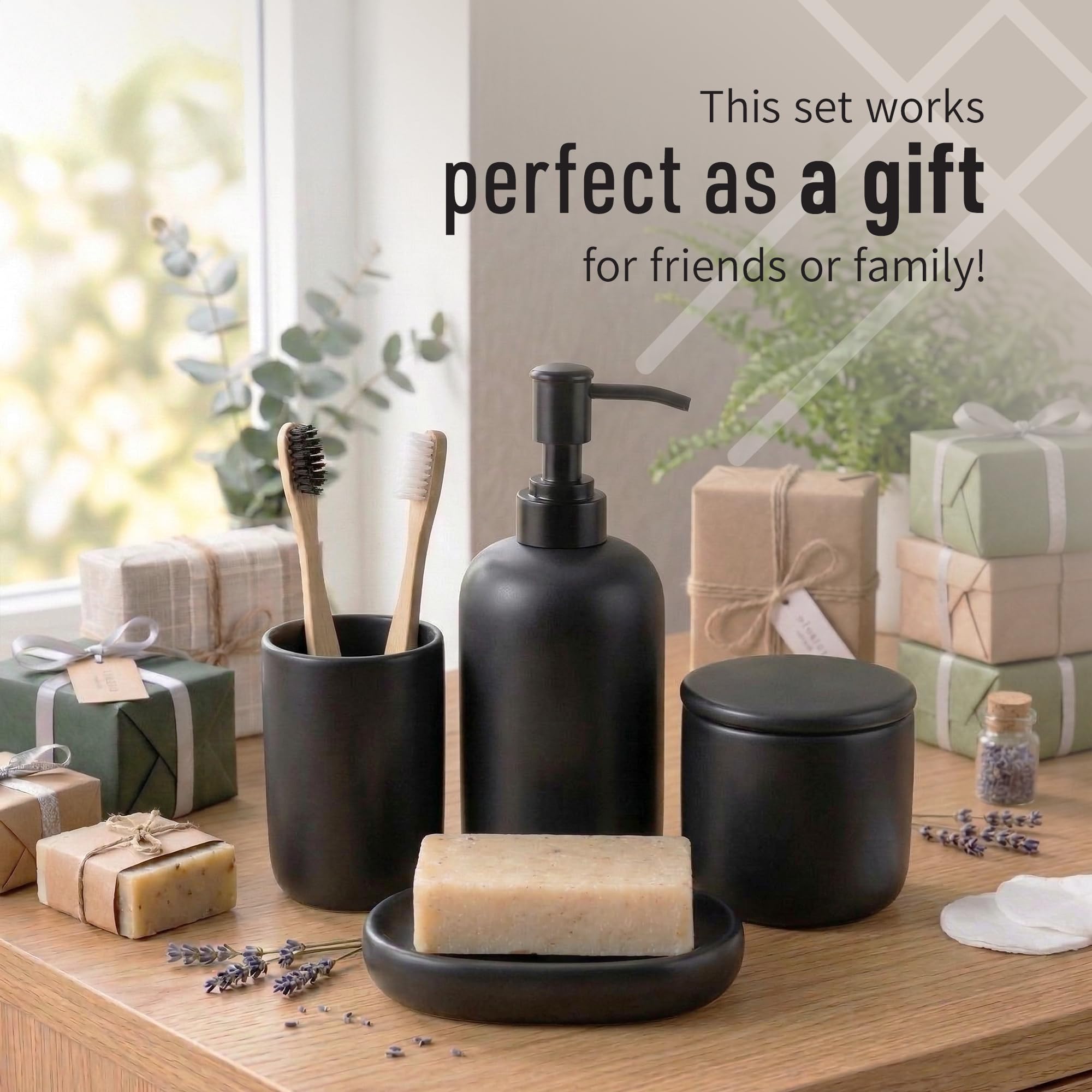 Ava Nord soap dish in black matte helps keep counters dry