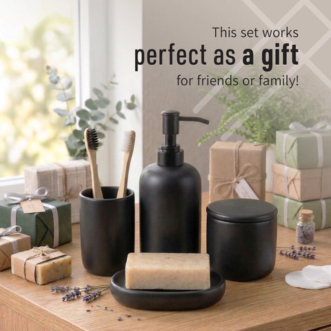 Ava Nord soap dish in black matte helps keep counters dry