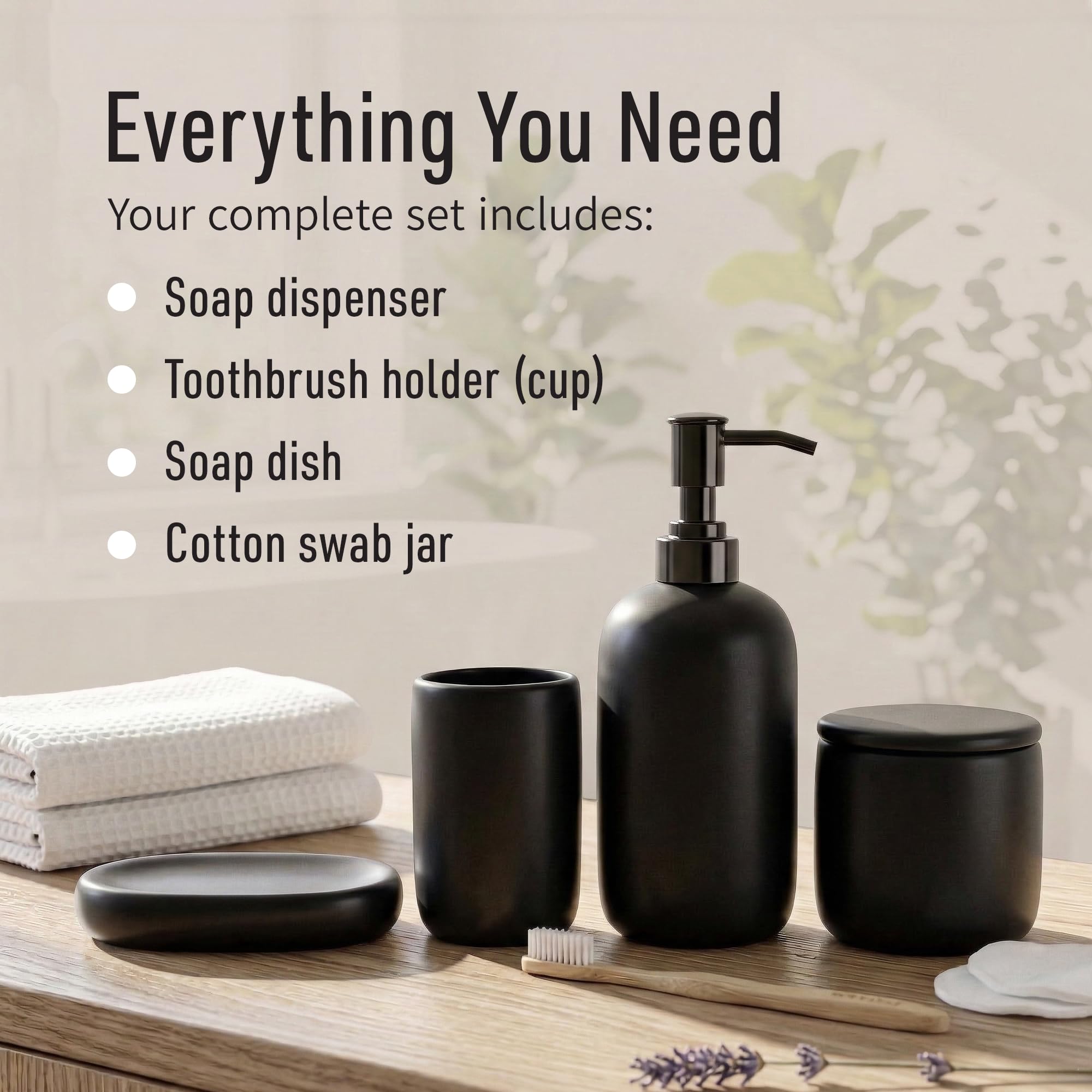 Ava Nord ceramic toothbrush holder in black matte keeps brushes organized