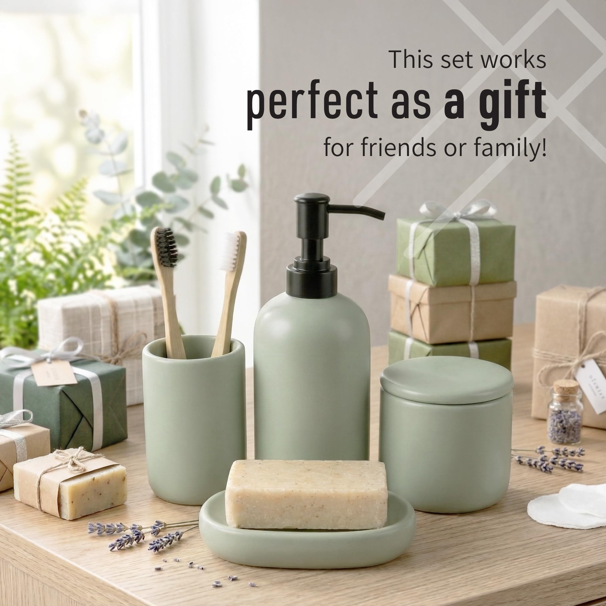 Ava Nord sage green cotton swab jar for tidy storage
