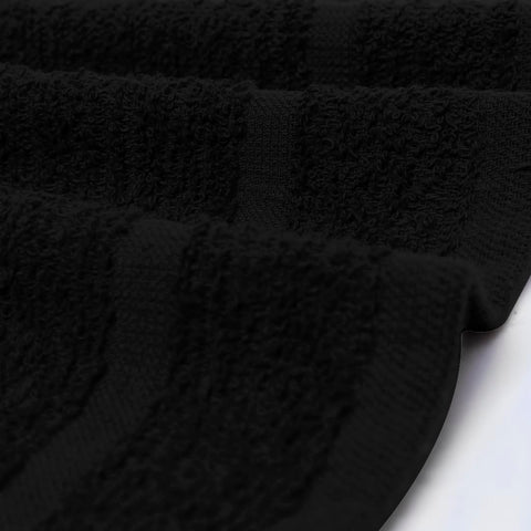 Avalon Towels black washcloths add a sleek look to baths.