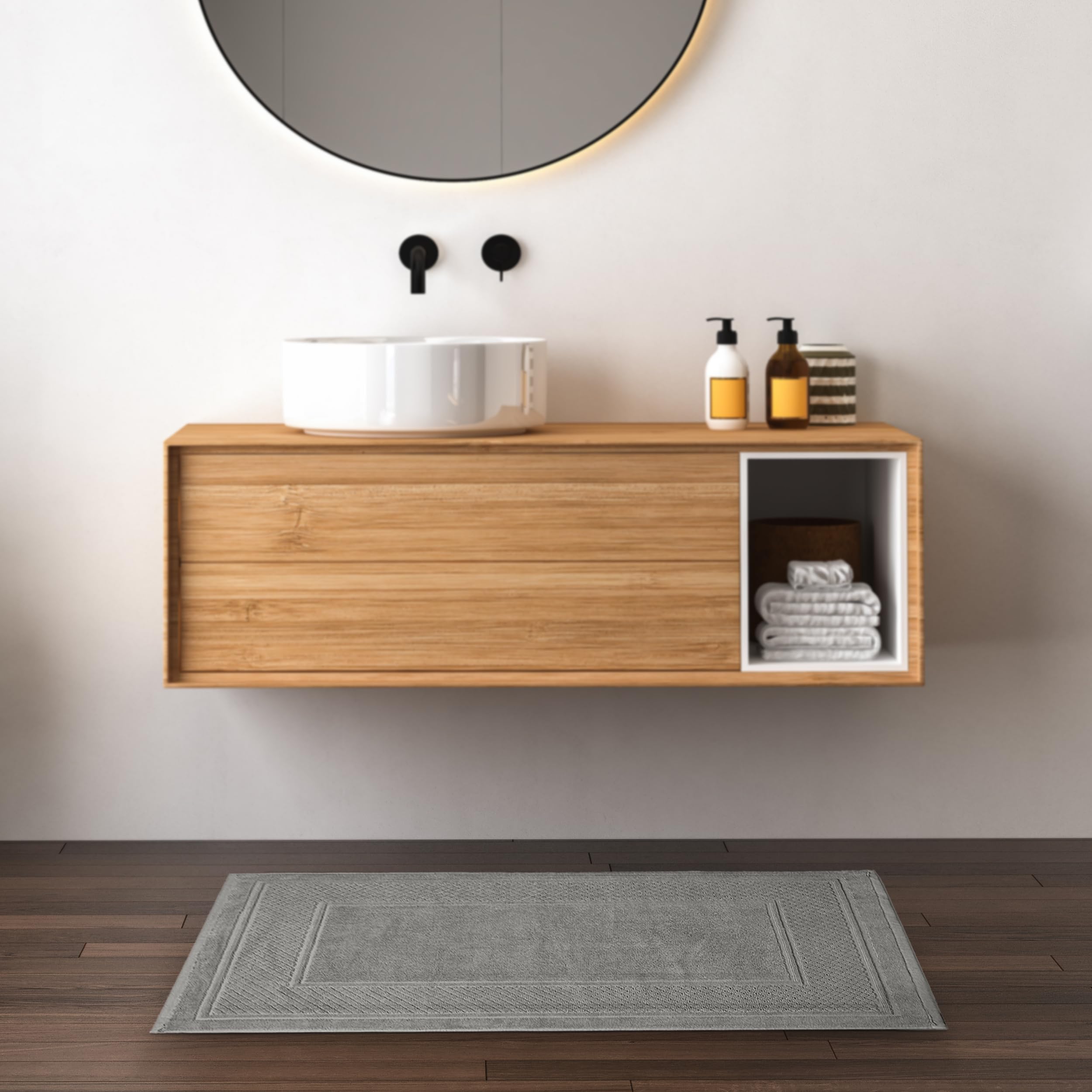 Avalon Towels grey bath mat double-stitched for durable daily use