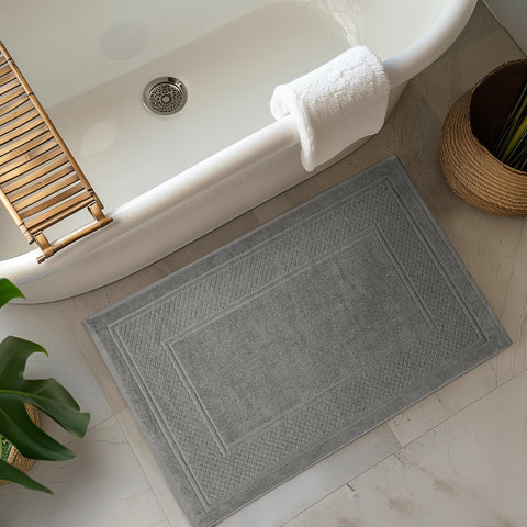 Avalon Towels grey bath mat jacquard design adds subtle elegance to bathrooms