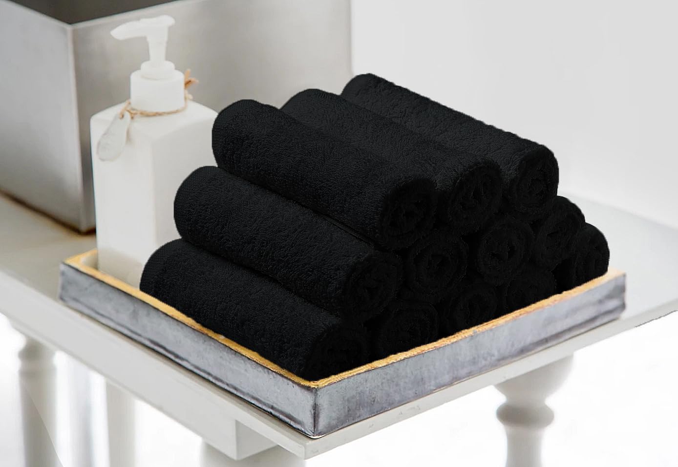 Gym-ready Avalon Towels washcloth in travel bag for on-the-go use.