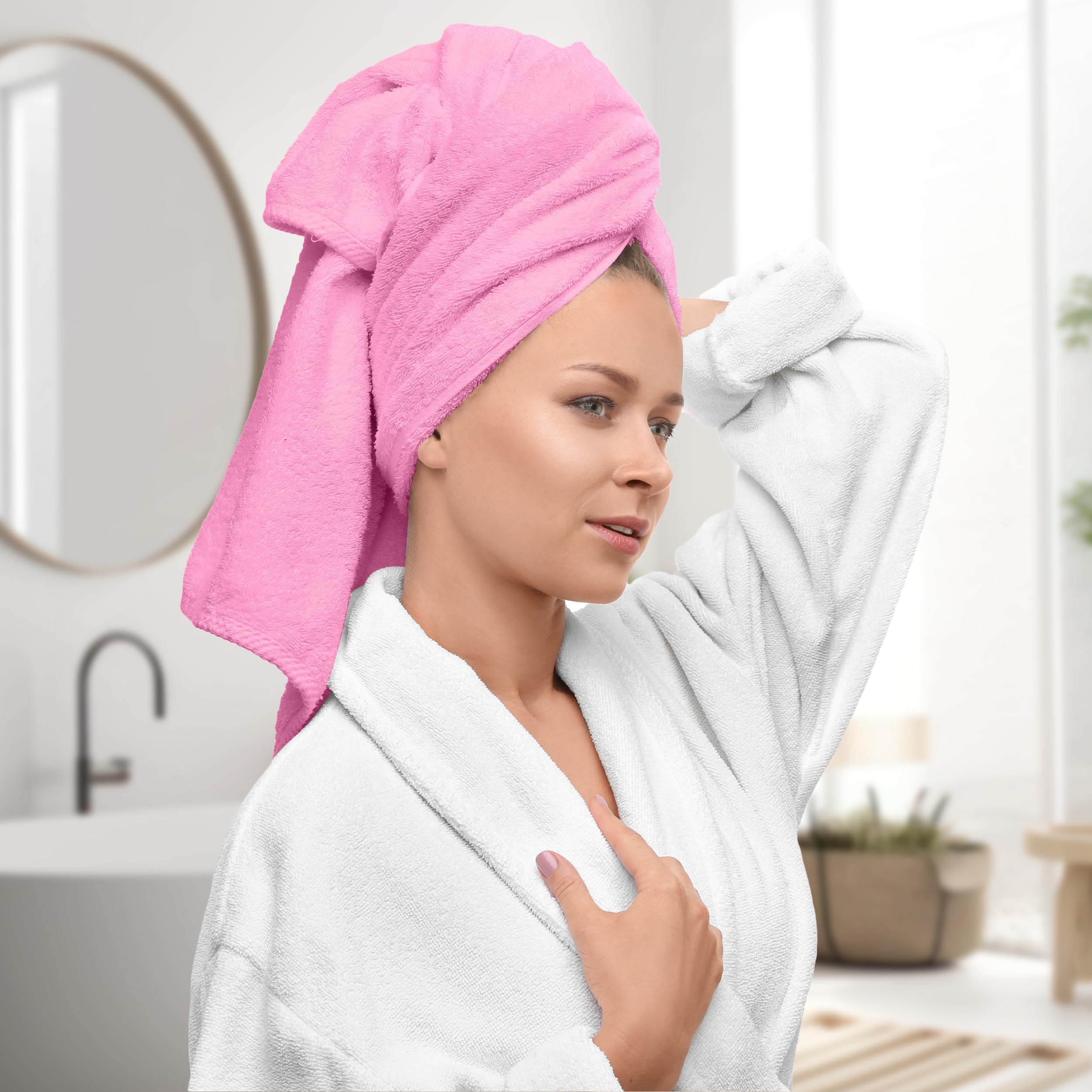 Avalon Towels pink bath towels two-pack emphasizes quick-drying, high absorbency after showers