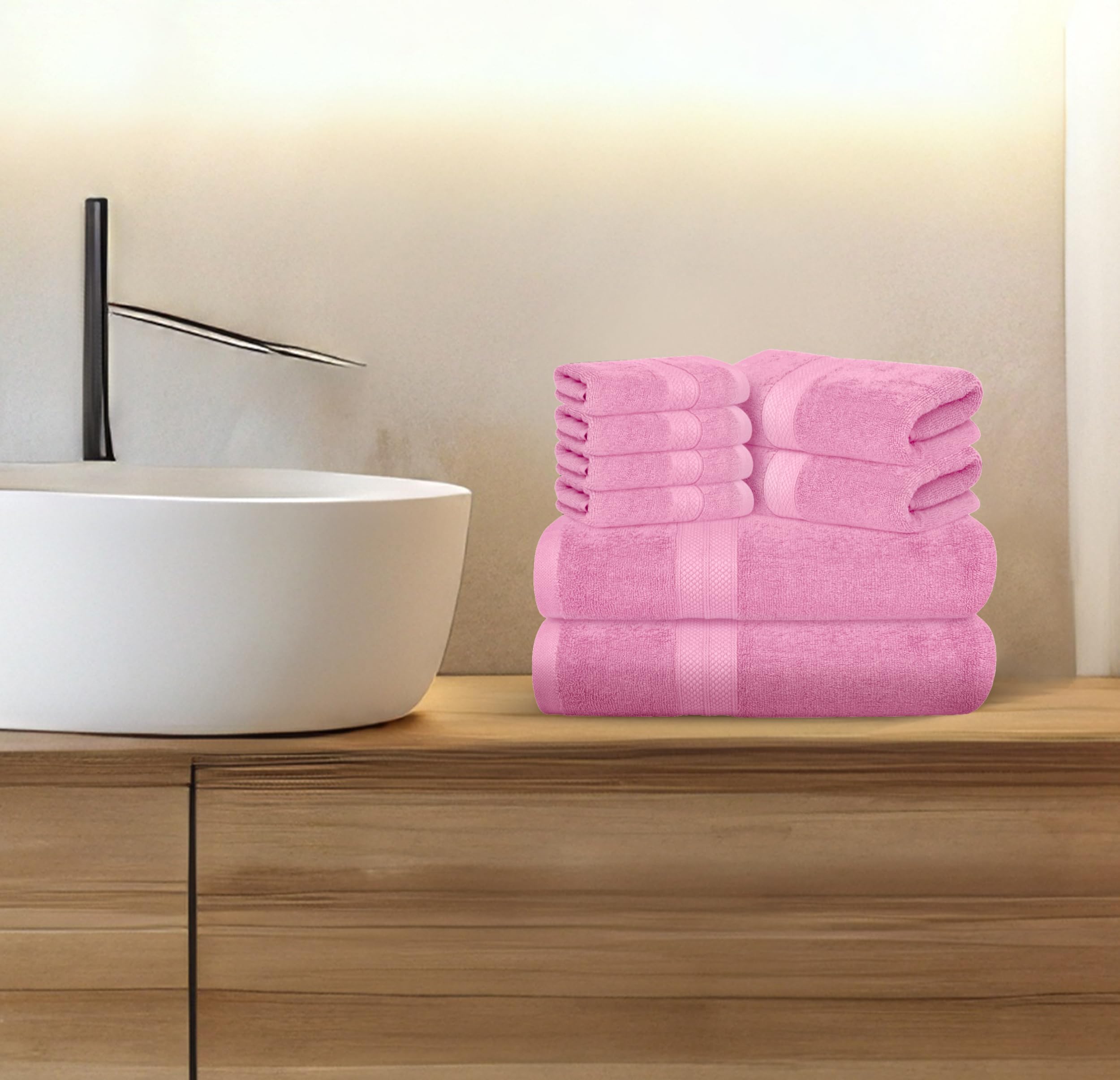 Avalon Towels pink bathroom setup demonstrates coordinated spa-inspired styling