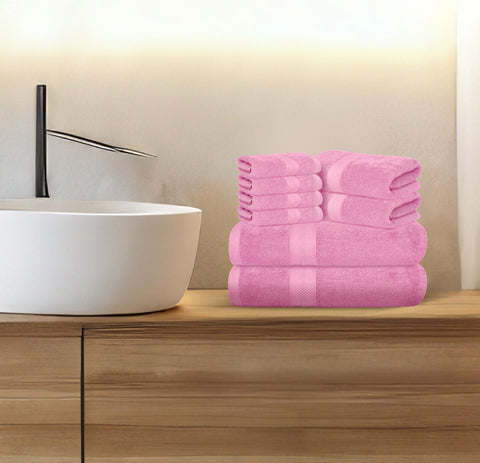 Avalon Towels pink bathroom setup demonstrates coordinated spa-inspired styling