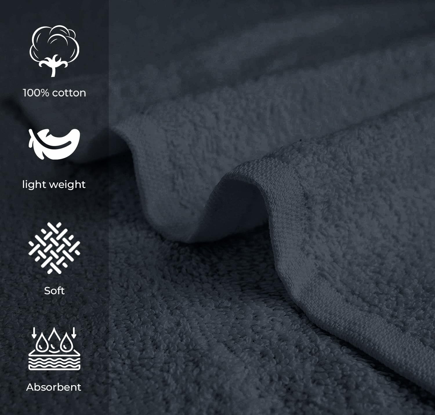 Avalon Towels bulk-pack display of grey salon towels, ideal for high-traffic spaces.
