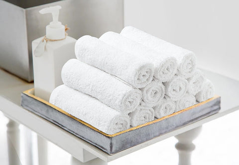 Avalon Towels washcloth in hotel spa use scene - hotel-grade feel