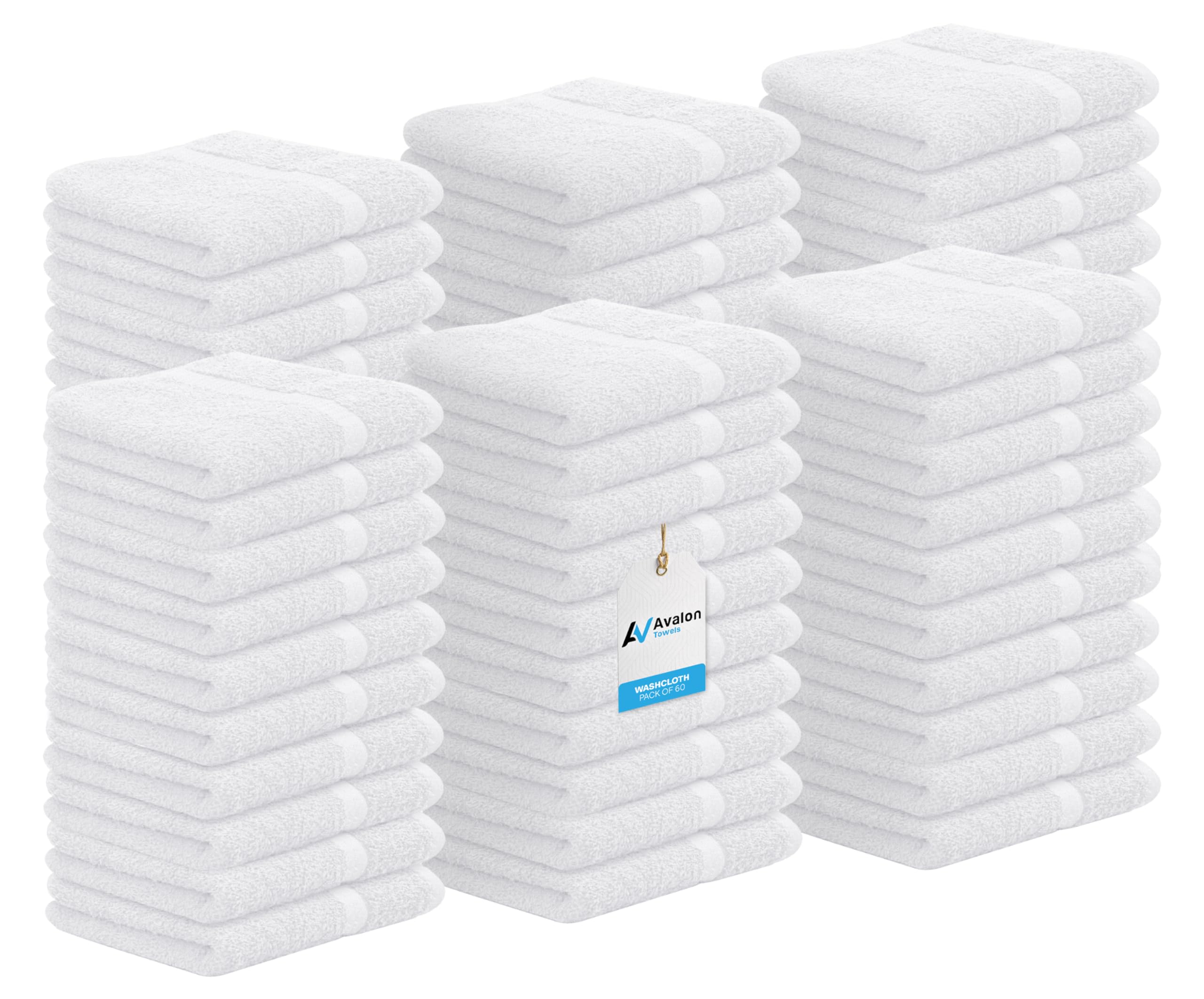 Avalon Towels washcloth bulk pack 60 - soft 100% cotton texture for daily cleansing