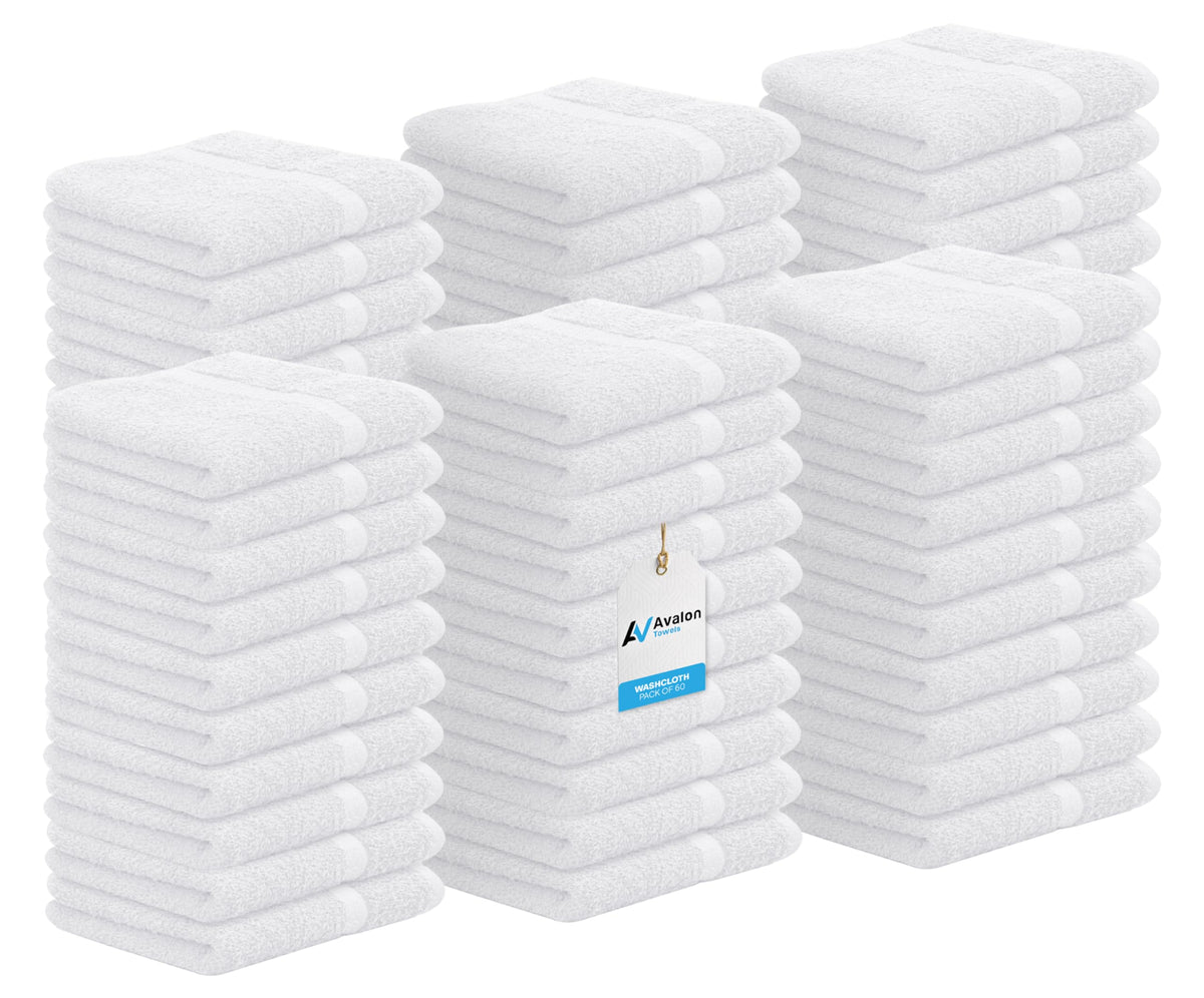 Avalon Towels washcloth bulk pack 60 - soft 100% cotton texture for daily cleansing