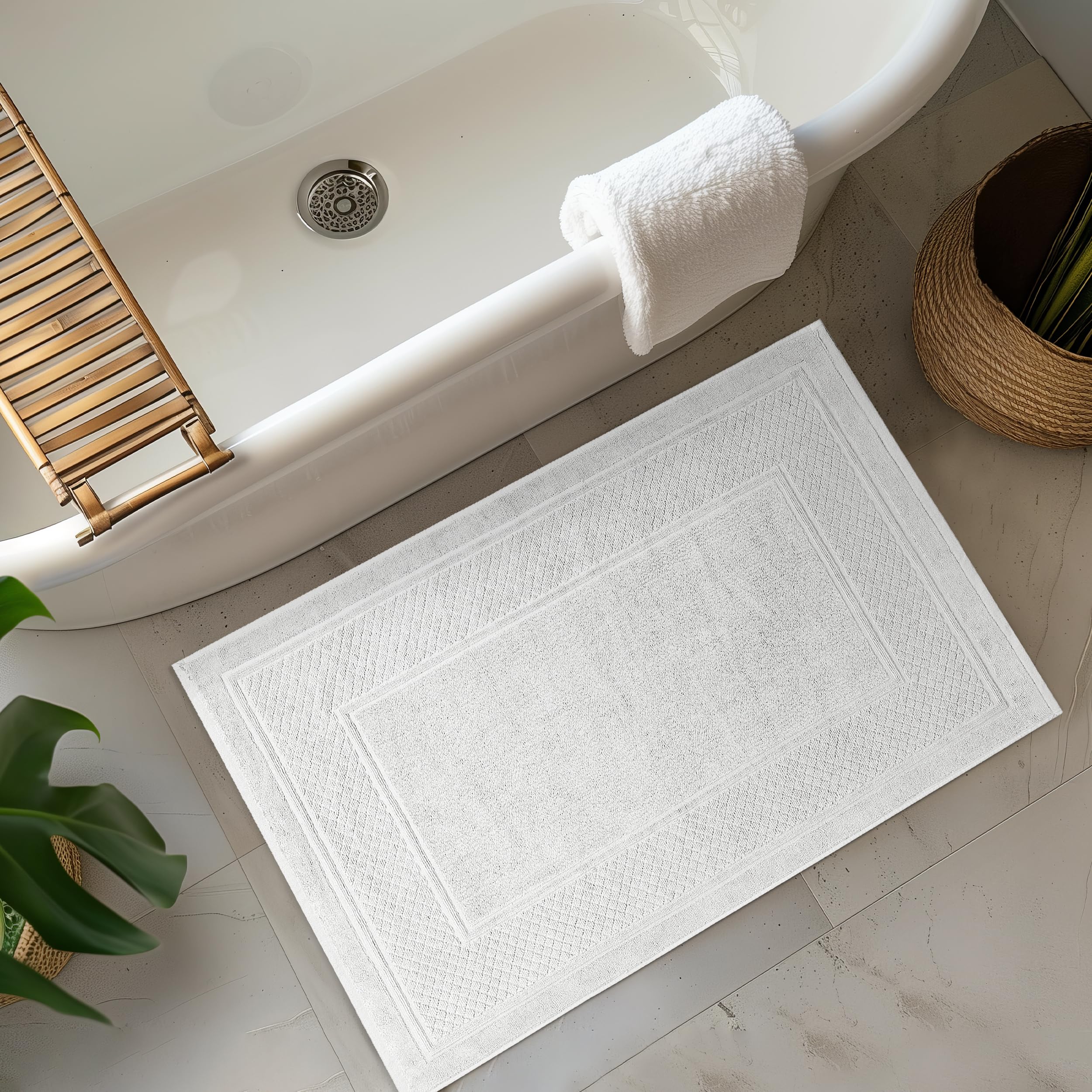 Avalon Towels White Bath Mat jacquard design adds elegant bathroom style