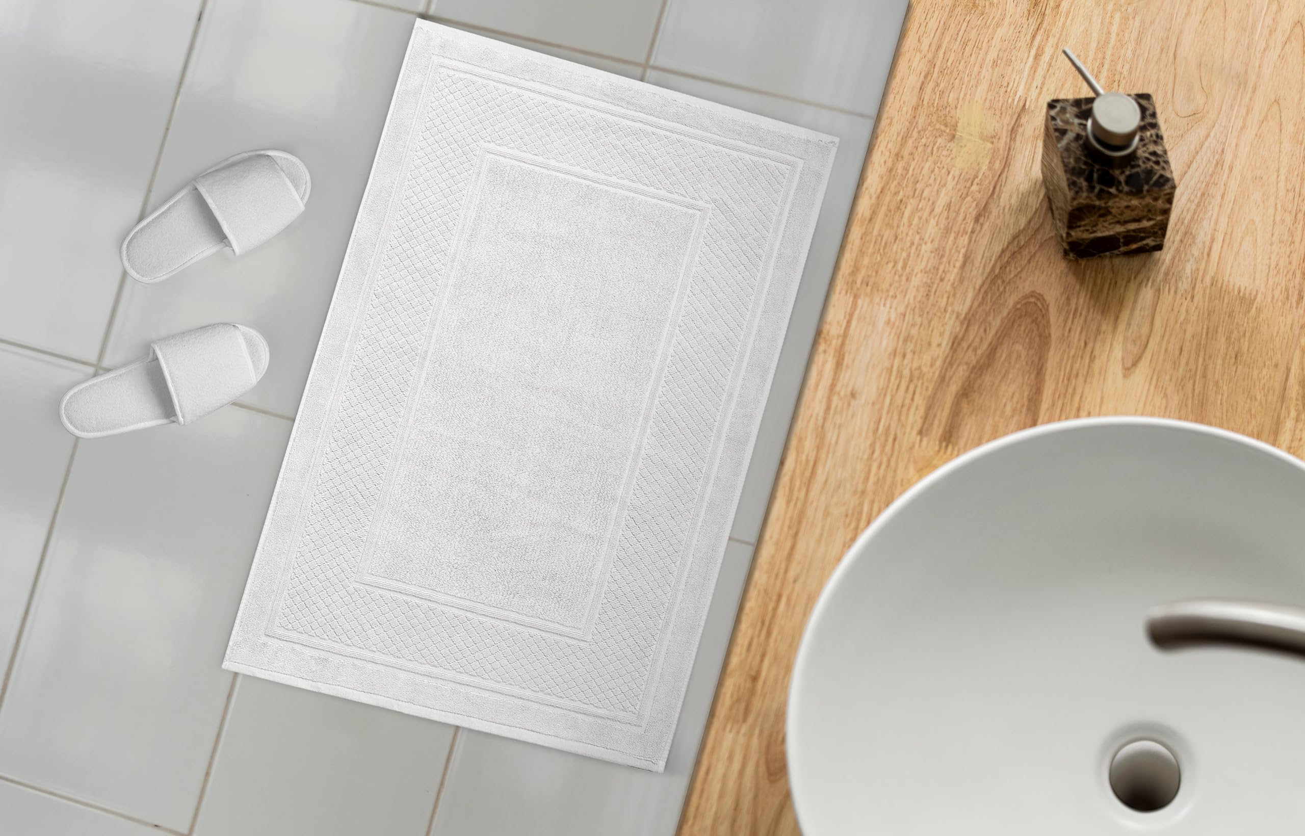 Avalon Towels White Bath Mat quick-dry action keeps floors dry