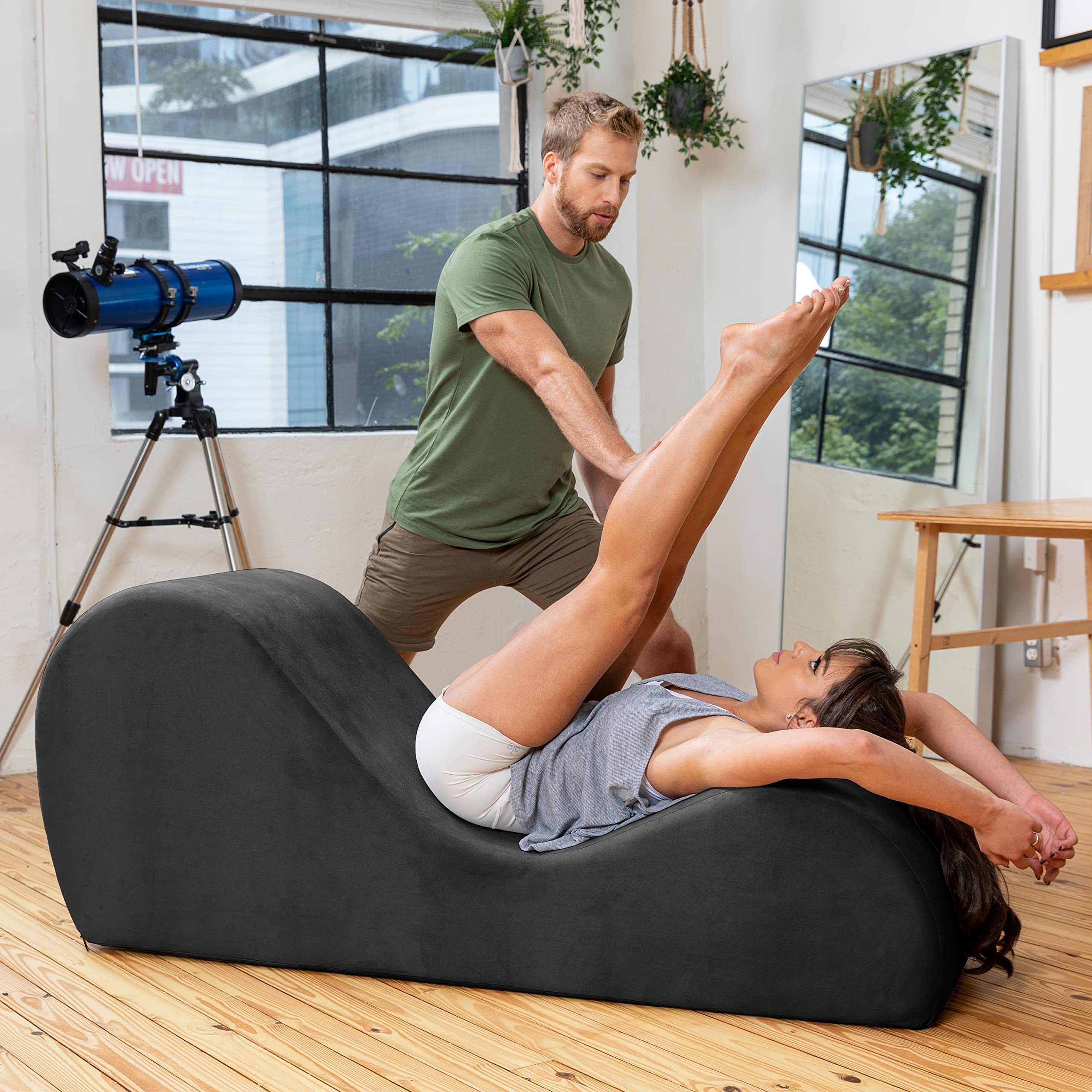 Avana Sleek Chaise Yoga microvelvet cover closeup highlights removable and washable upholstery.
