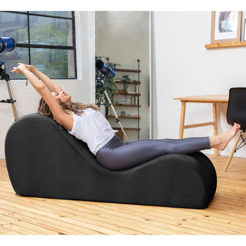 Avana Sleek Chaise Yoga seat closeup shows soft yet supportive foam for comfort.