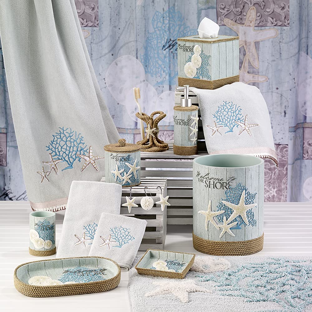 Avanti Beachcomber wastebasket closeup reveals hand-painted resin details.