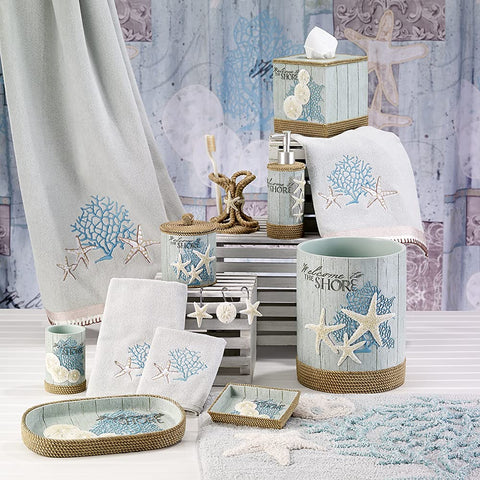 Avanti Beachcomber wastebasket closeup reveals hand-painted resin details.