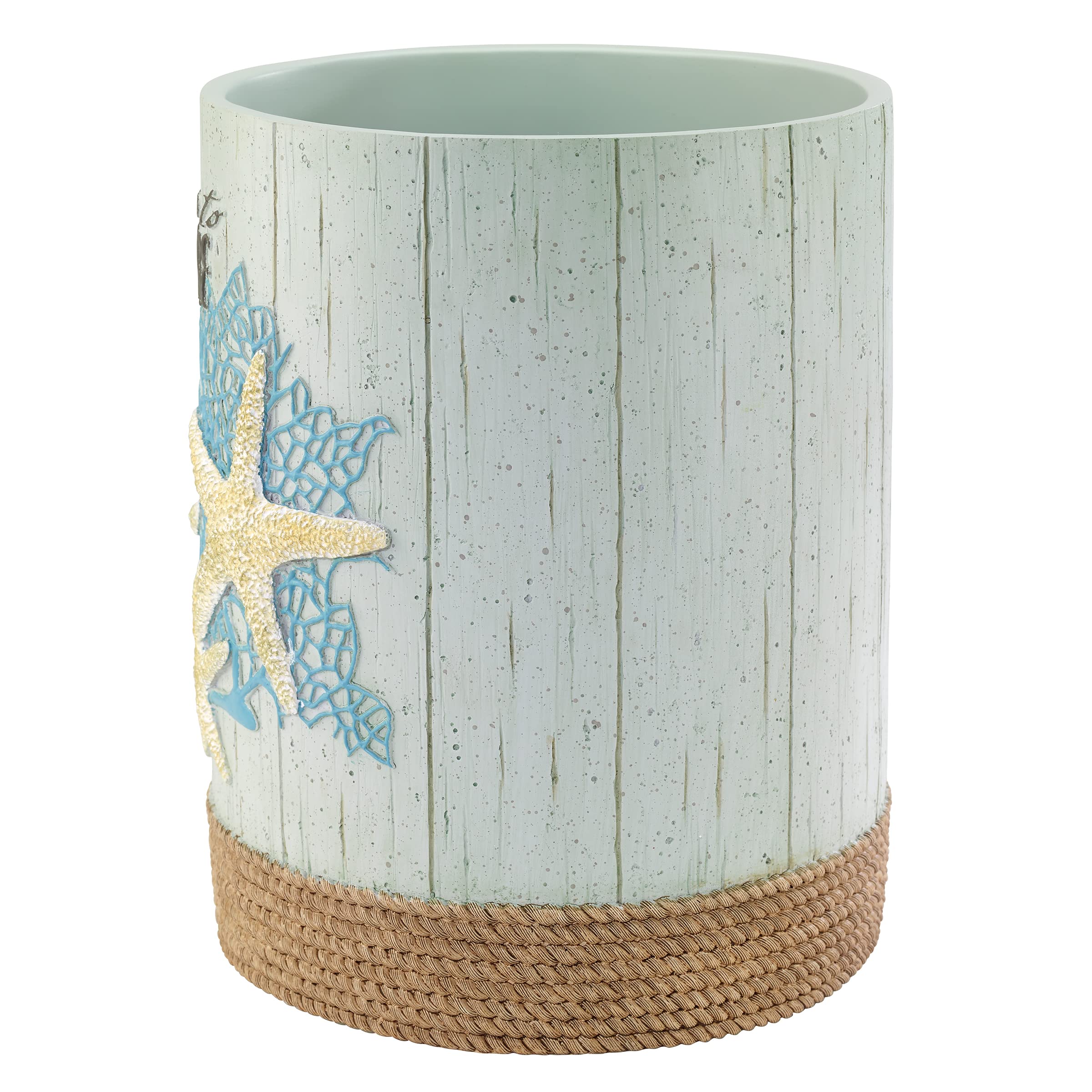 Avanti Beachcomber wastebasket shows rope trim and nautical accents.