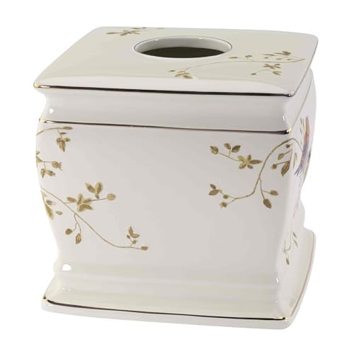 Avanti Linens ivory tissue box cover pairs with matching accessories for a cohesive look.