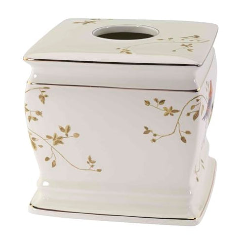 Avanti Linens ivory tissue box cover pairs with matching accessories for a cohesive look.