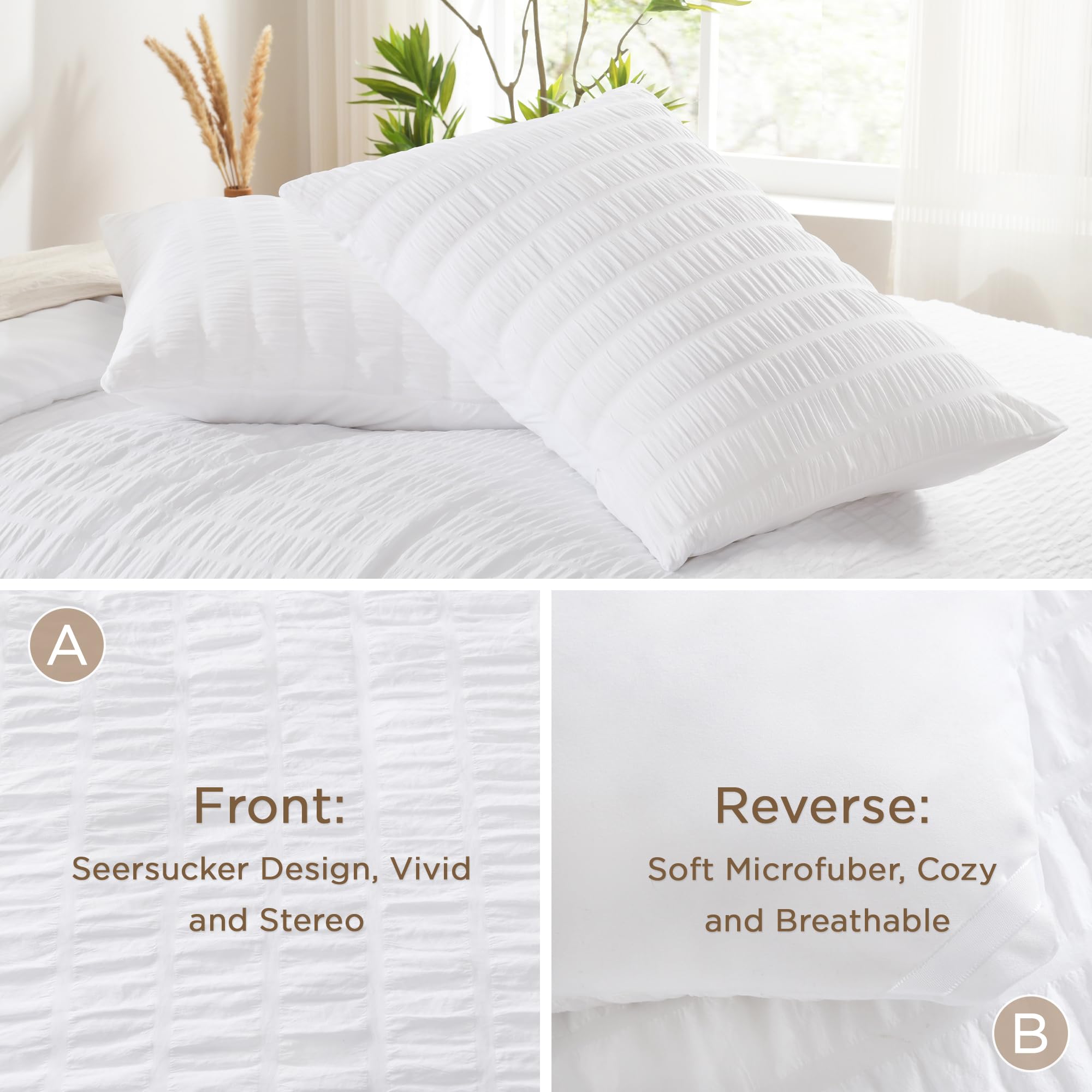 Close-up of pillowcases from the Avelom Seersucker King Comforter Set.