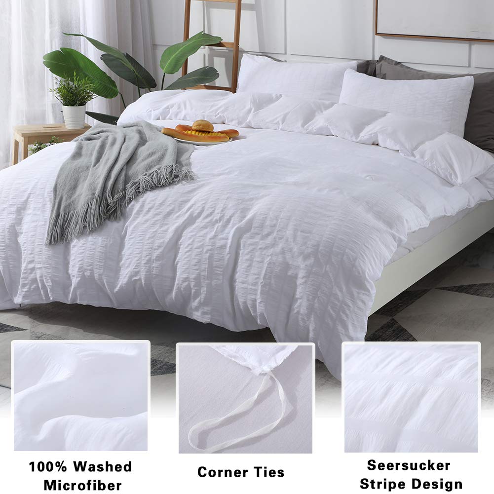 AveLom white duvet cover queen uses thickened washed microfiber for durability and breathability.
