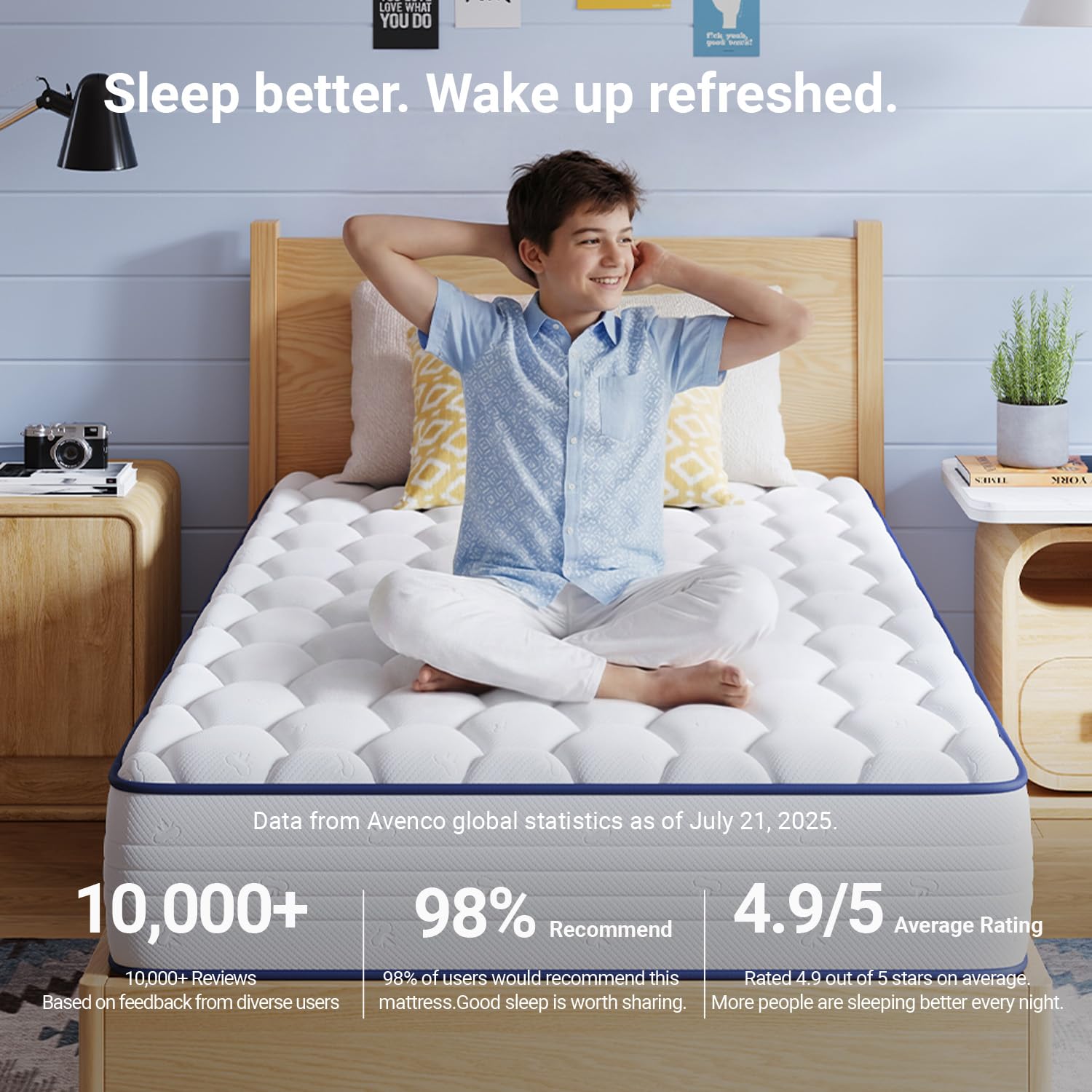 Avenco foam and spring hybrid core shows layered comfort and balanced support.