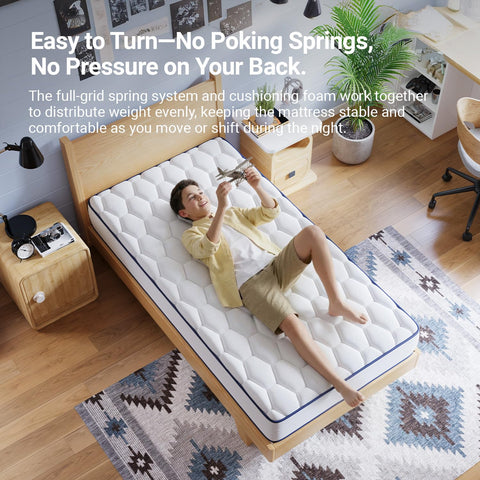 Avenco medium-soft support layer suits back, stomach, and side sleepers.