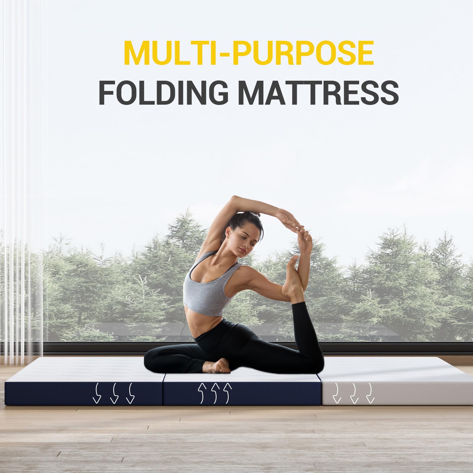 Avenco tri-fold mattress with removable cover for easy cleaning.