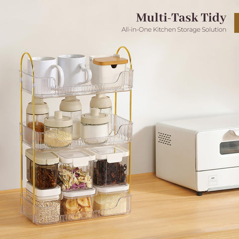 Aveniee space-saving layout optimizes counter space while keeping items visible.
