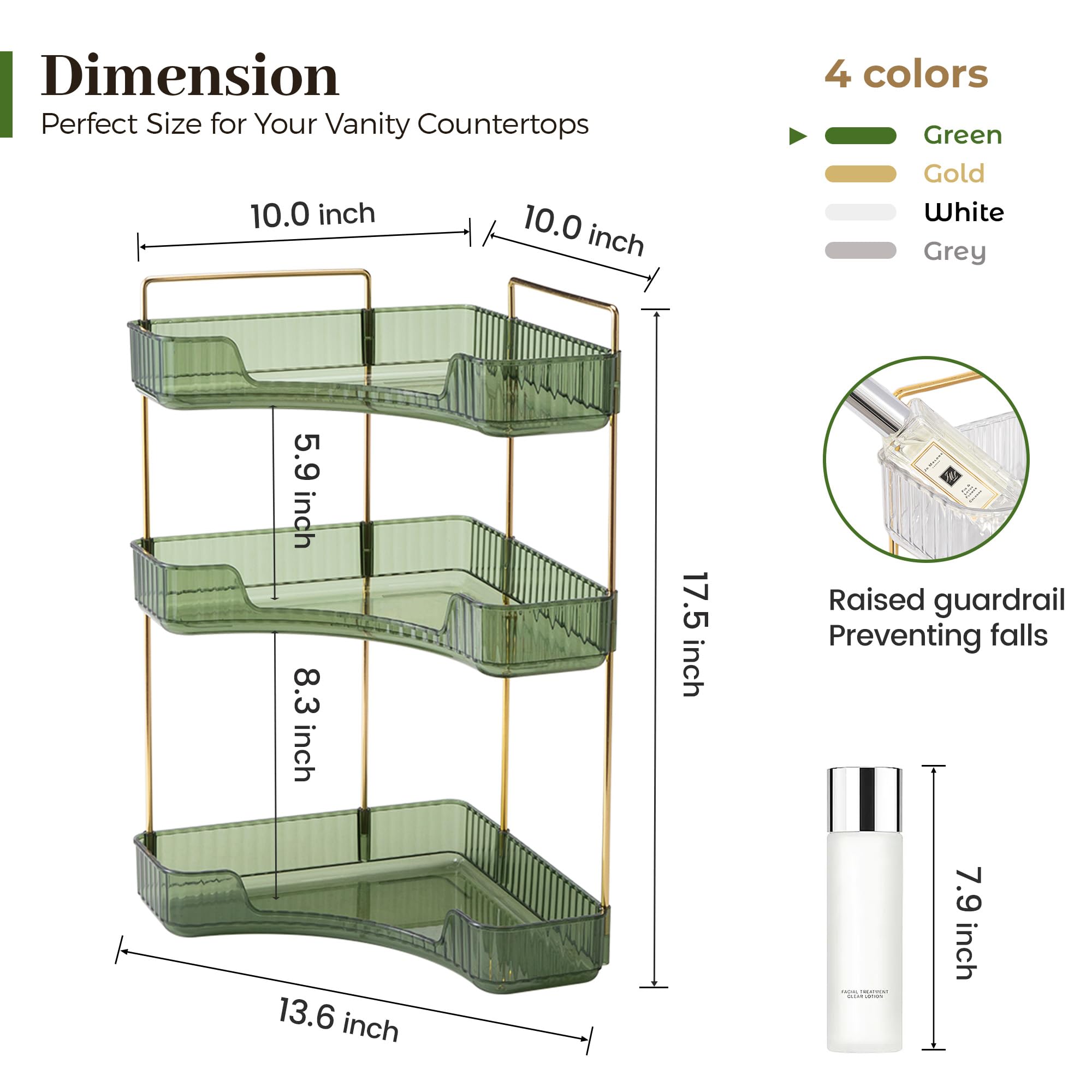 Aveniee open-shelf cosmetics storage on vanity for quick reach.